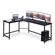 Costway Iron L-Shaped Corner Computer Desk with Adjustable Leg Pads in Black