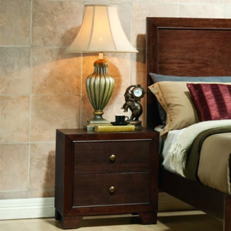 Costway 2-drawer Contemporary MDF and Rubber Wood Side Table in Reddish Brown