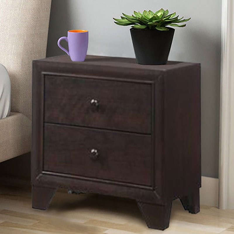 Costway 2-drawer Contemporary MDF and Rubber Wood Side Table in Reddish Brown