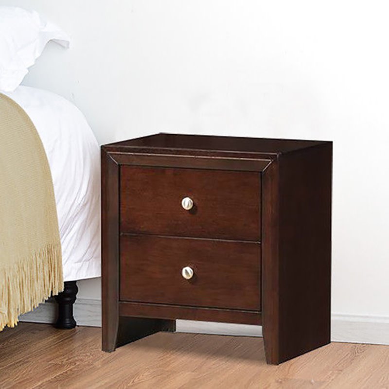 Costway 2-drawer Contemporary MDF and Rubber Wood Side Table in Brown