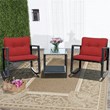 Costway 3-piece Steel and Rattan Patio Rocking Chair Set in Red