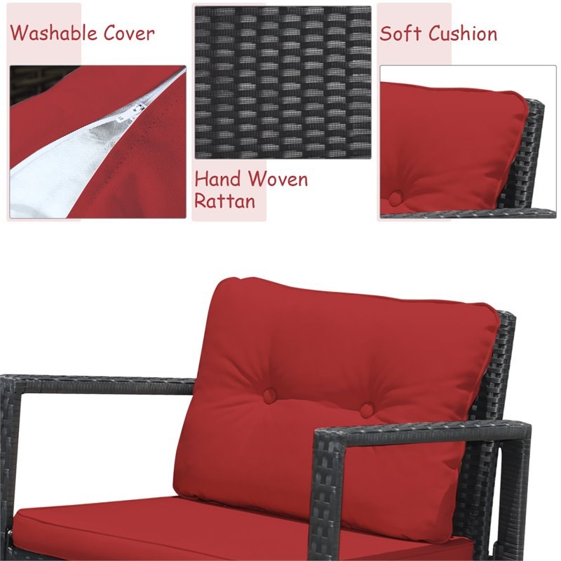 Costway 3-piece Steel and Rattan Patio Rocking Chair Set in Red