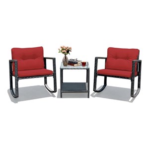 Costway 3-piece Steel and Rattan Patio Rocking Chair Set in Red