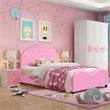 Costway Plywood PU Upholstered Platform Kids Princess Toddler Bed in Pink