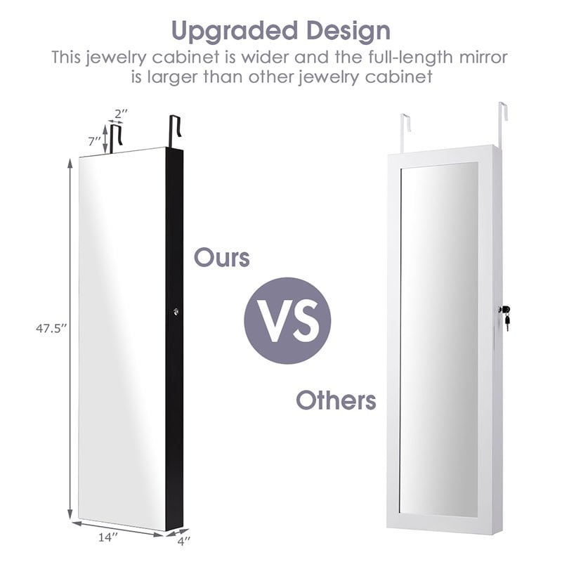 Costway MDF Board Wall/Door Mounted Full-length Mirror Jewelry Cabinet in Black