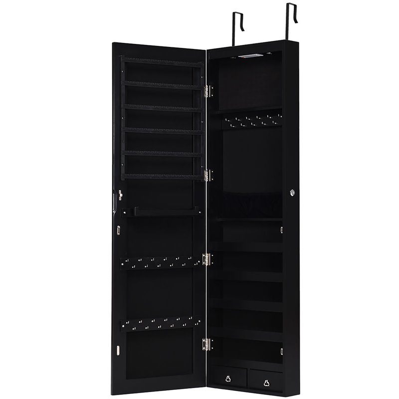 Costway MDF Board Wall/Door Mounted Full-length Mirror Jewelry Cabinet in Black