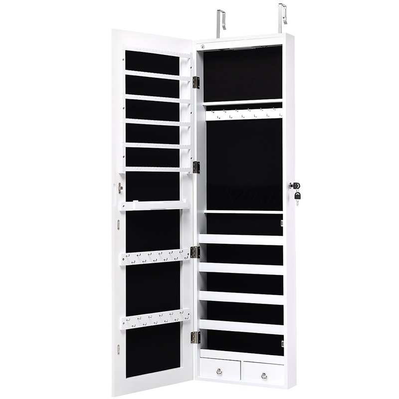Costway MDF Board Wall/Door Mounted Full-length Mirror Jewelry Cabinet in White