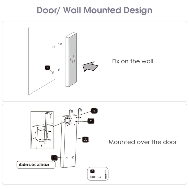 Costway MDF Board Wall/Door Mounted Full-length Mirror Jewelry Cabinet in White