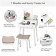 Costway Contemporary MDF and Wood Vanity Dressing Table Set with Stool in White
