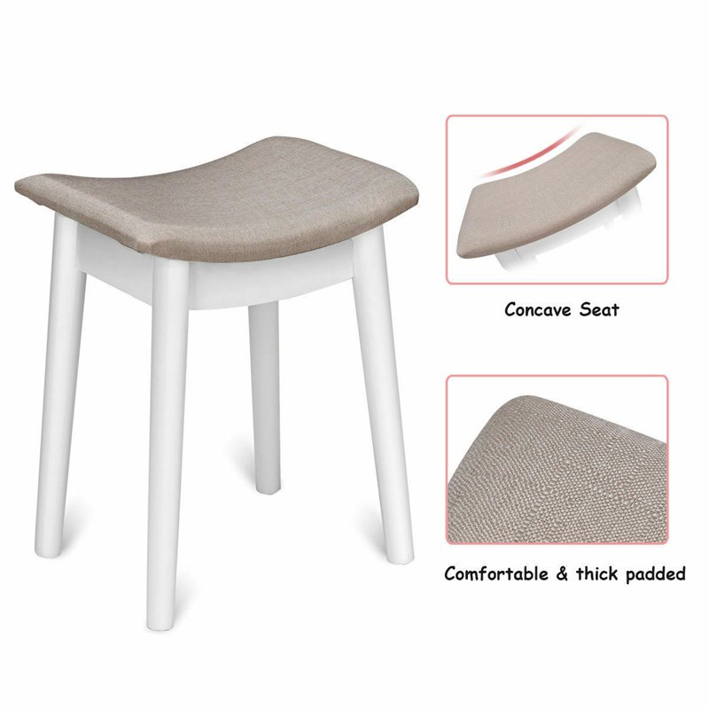 Costway Contemporary MDF and Wood Vanity Dressing Table Set with Stool in White