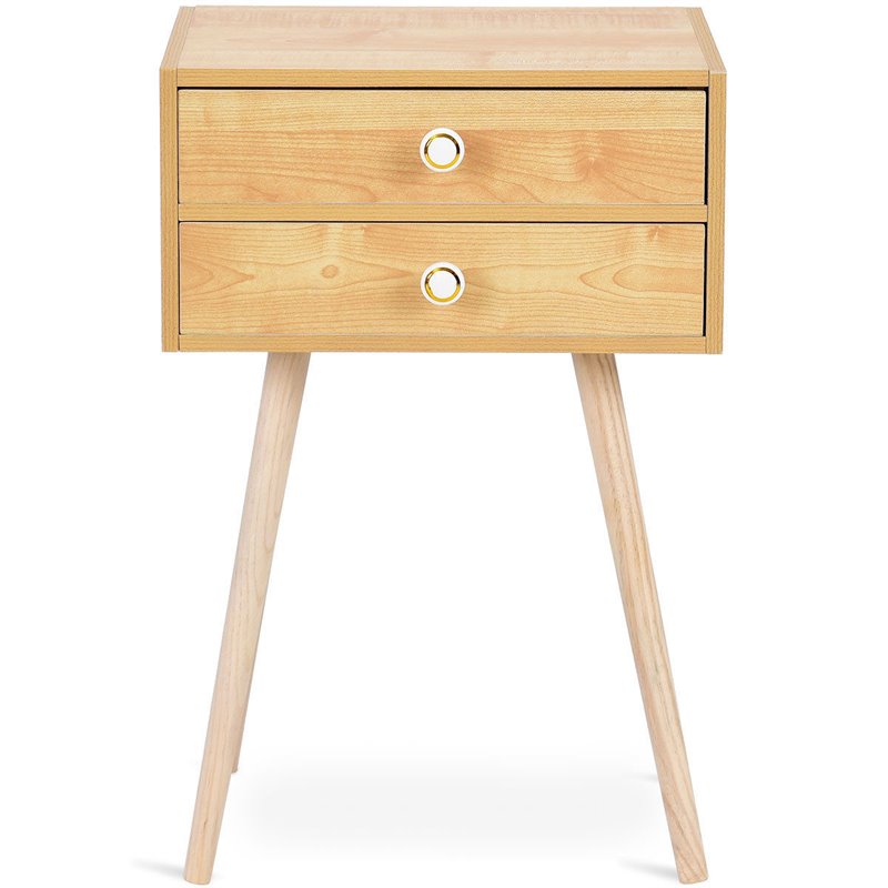 Costway 2-drawer Contemporary MDF and Wood Nightstand in Natural
