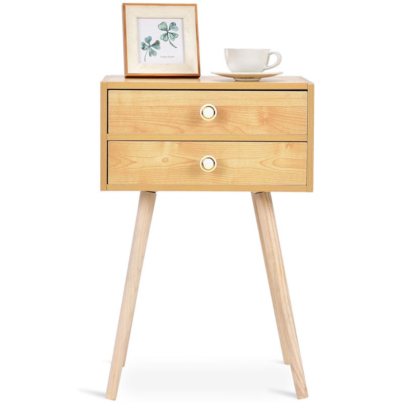 Costway 2-drawer Contemporary MDF and Wood Nightstand in Natural