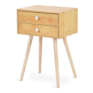 Costway 2-drawer Contemporary MDF and Wood Nightstand in Natural