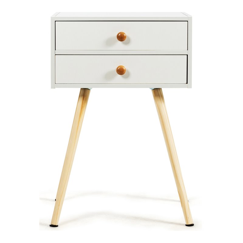 Costway 2-drawer Contemporary MDF and Wood Nightstand in White