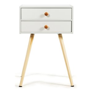 Costway 2-drawer Contemporary MDF and Wood Nightstand in White