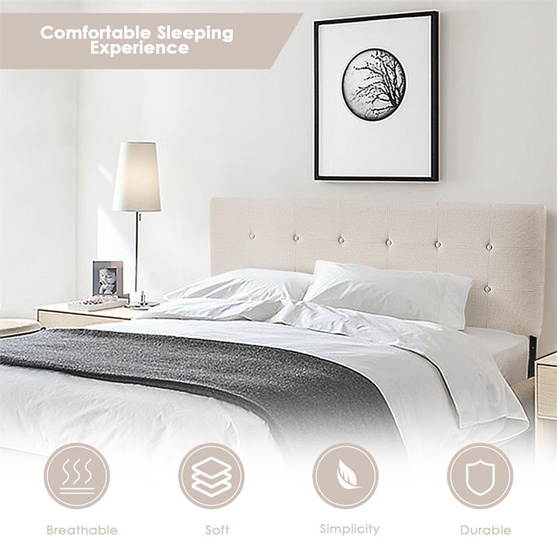 Costway Linen Fabric Upholstered Queen & Full Size Headboard in Beige