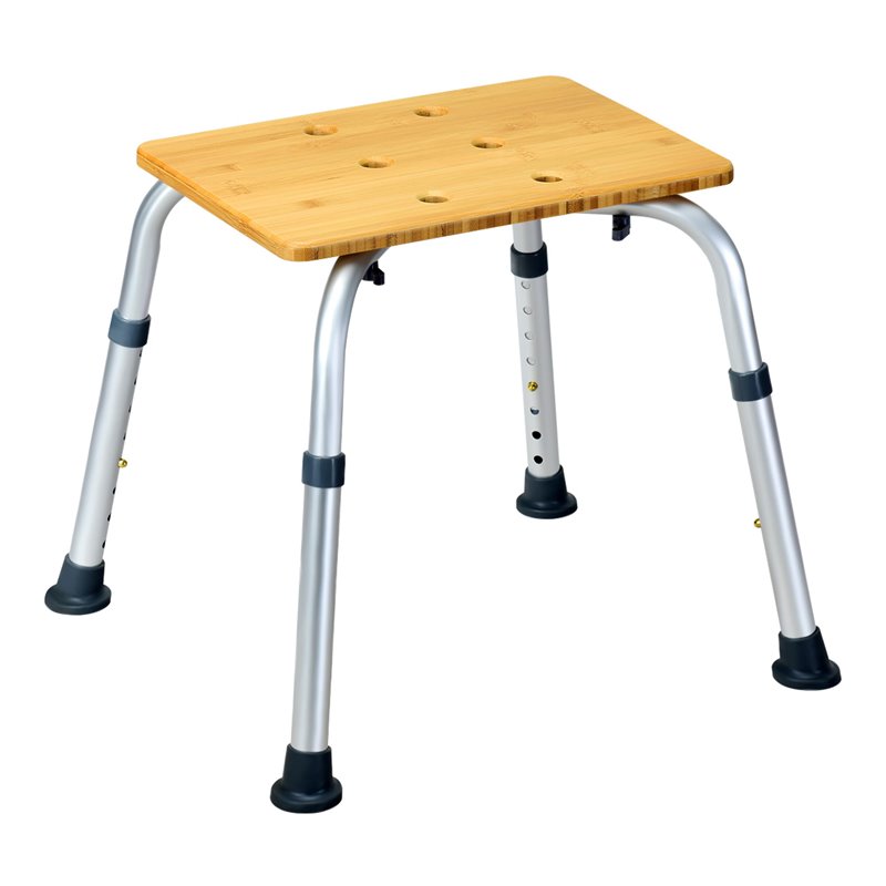 Costway Bamboo & Aluminum Bath Chair with Square Shaped Top in Silver