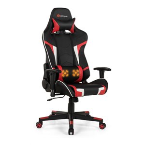 Costway Sponge and Metal Swivel Massage Gaming Chair with Lumbar Support in Red