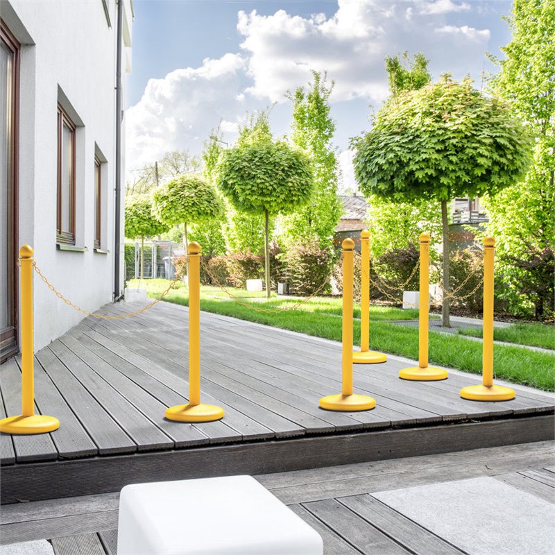 Costway Plastic Stanchions with 5 C-Hooks Chains in Yellow (Set of 6)