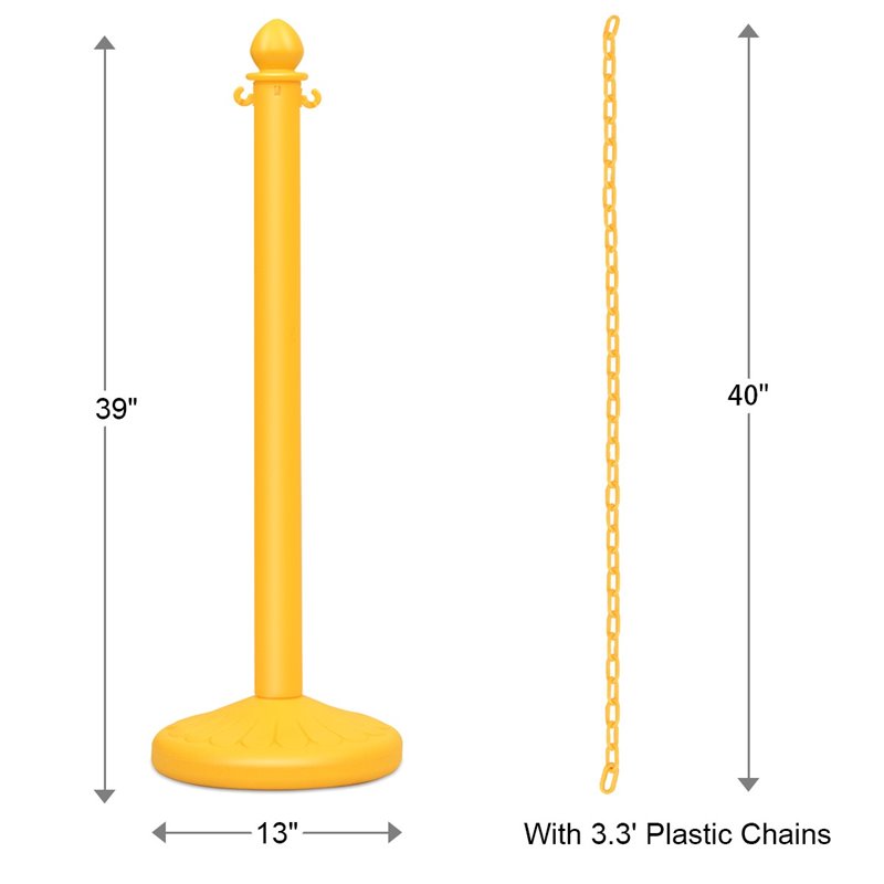 Costway Plastic Stanchions with 5 C-Hooks Chains in Yellow (Set of 6)