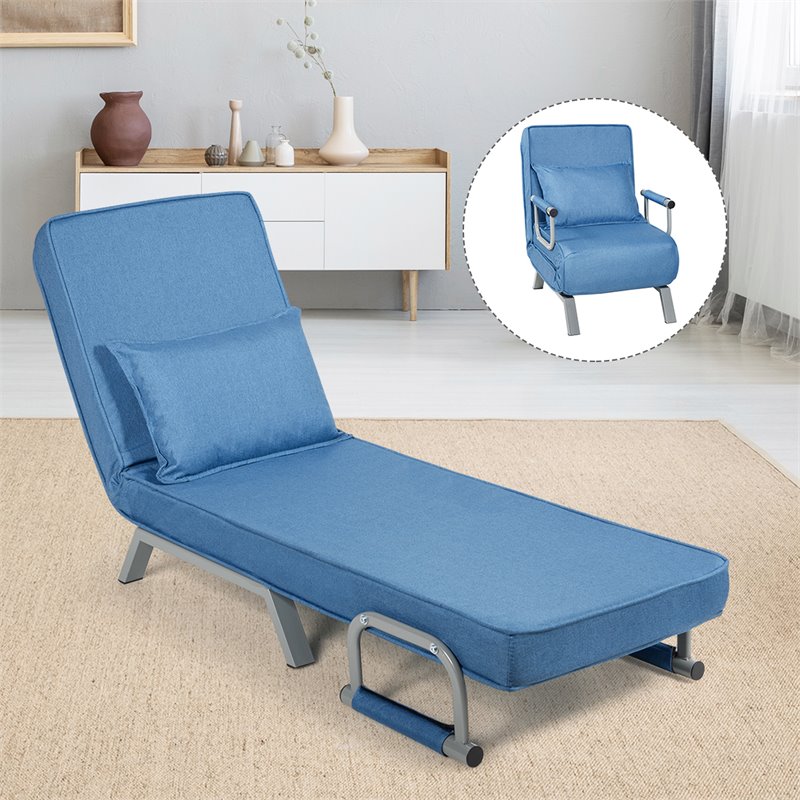 Costway Metal and Sponge 5-Position Folding Sleeper Bed with Pillow Blue