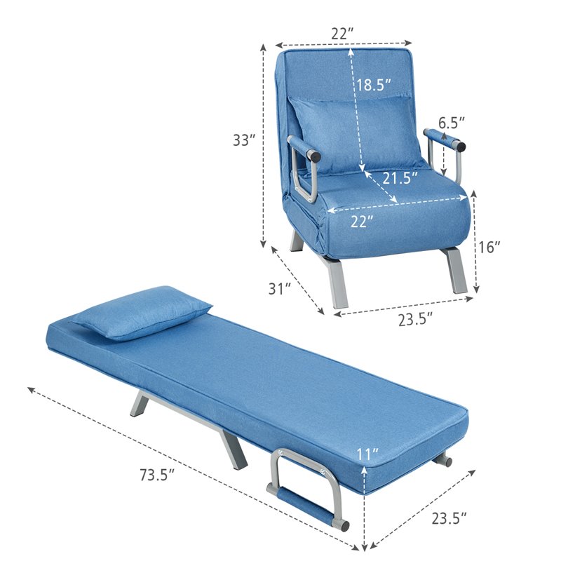 Costway Metal and Sponge 5-Position Folding Sleeper Bed with Pillow Blue