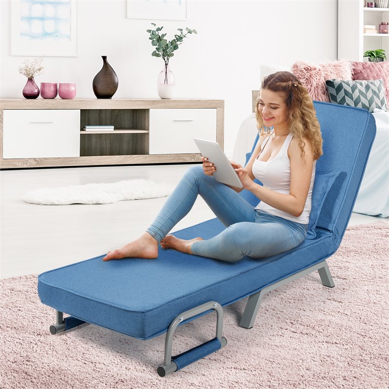 Costway Metal and Sponge 5-Position Folding Sleeper Bed with Pillow Blue