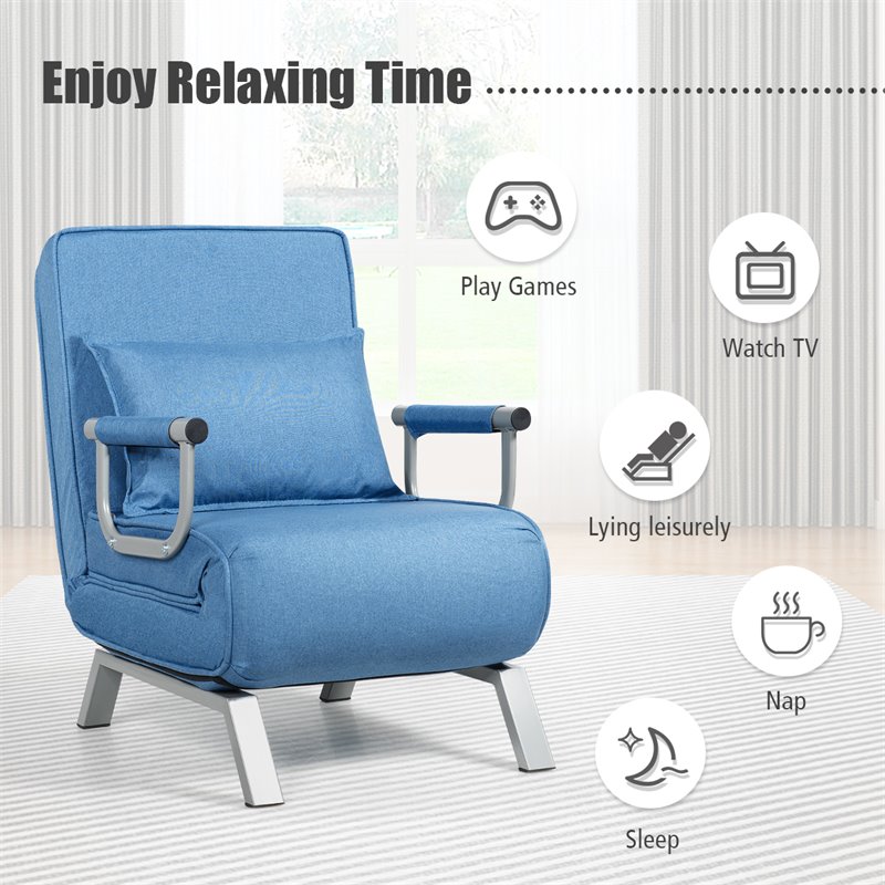 Costway Metal and Sponge 5-Position Folding Sleeper Bed with Pillow Blue