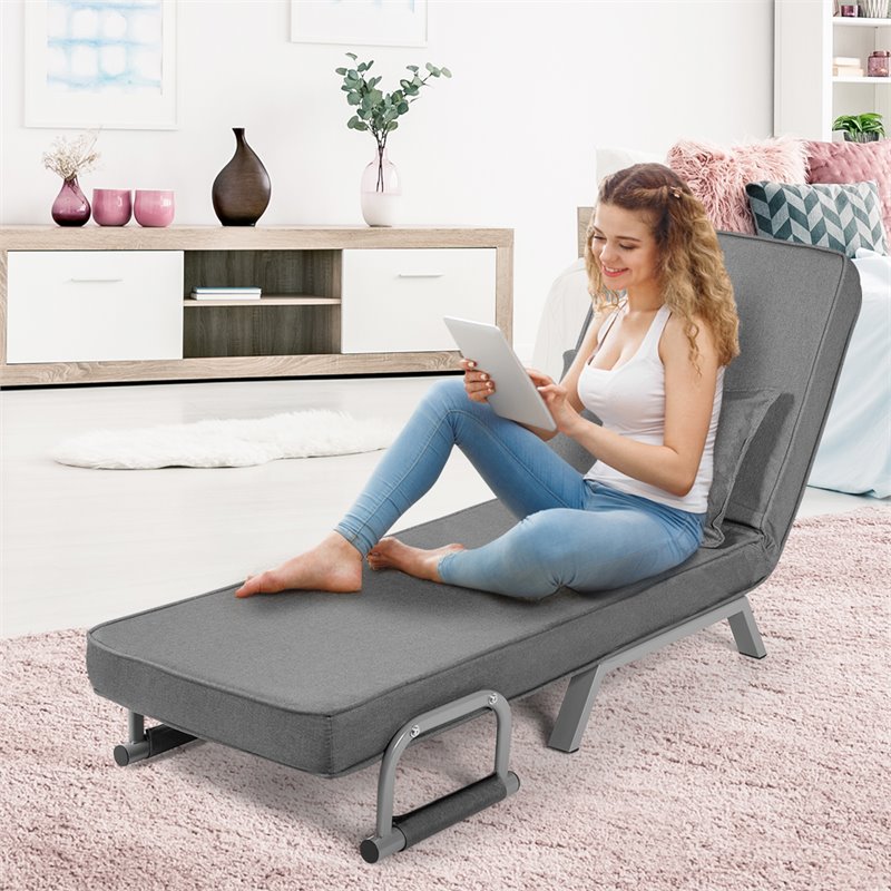Costway Metal and Sponge 5-Position Folding Sleeper Bed with Pillow Gray