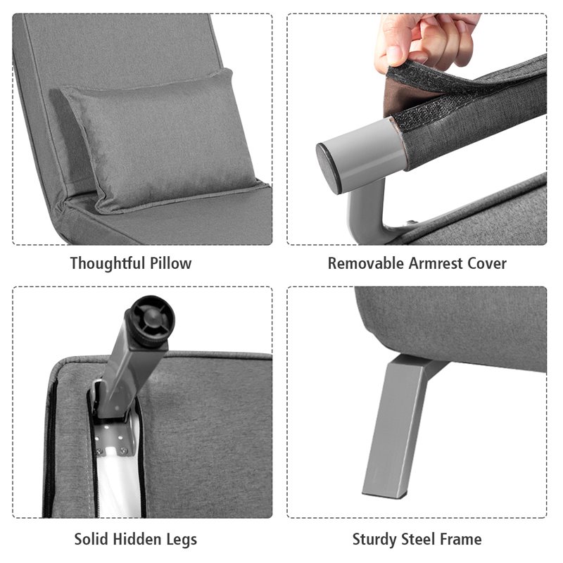 Costway Metal and Sponge 5-Position Folding Sleeper Bed with Pillow Gray