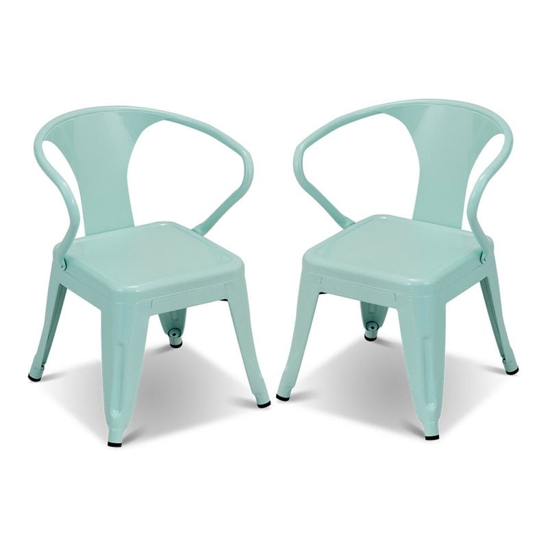 Costway Contemporary Premium Steel Kids Chair in Blue (Set of 2)