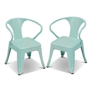 Costway Contemporary Premium Steel Kids Chair in Blue (Set of 2)