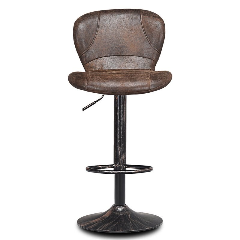 Costway Metal Swivel Bar Stool with Backrest & Footrest in Brown (Set of 2)