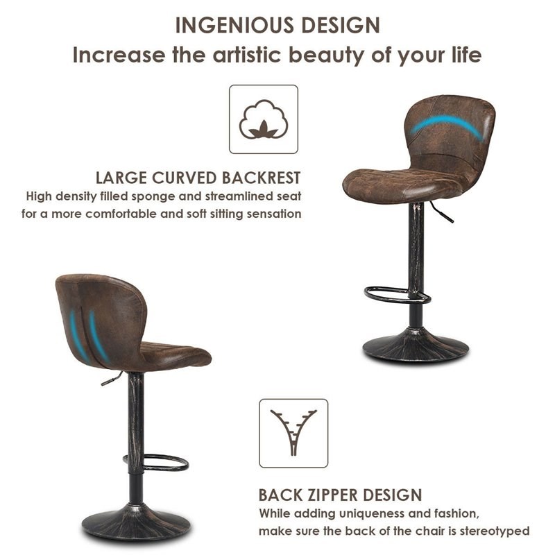 Costway Metal Swivel Bar Stool with Backrest & Footrest in Brown (Set of 2)
