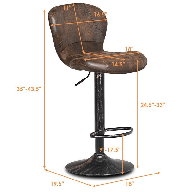 Costway Metal Swivel Bar Stool with Backrest & Footrest in Brown (Set of 2)