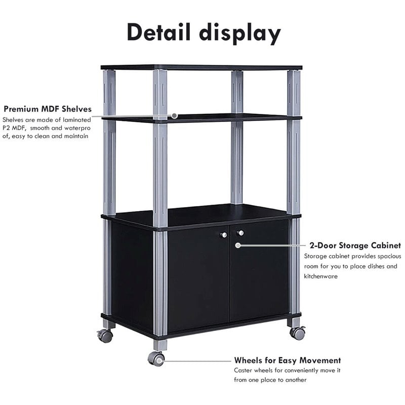 Costway Contemporary Iron Microwave Oven Rack with 3 Shelves in Black