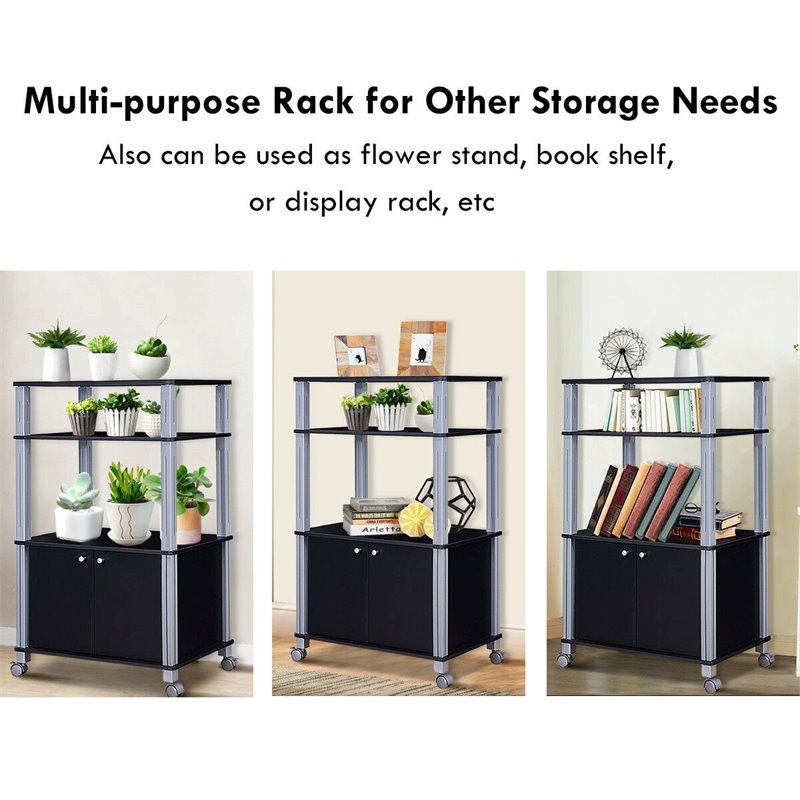 Costway Contemporary Iron Microwave Oven Rack with 3 Shelves in Black