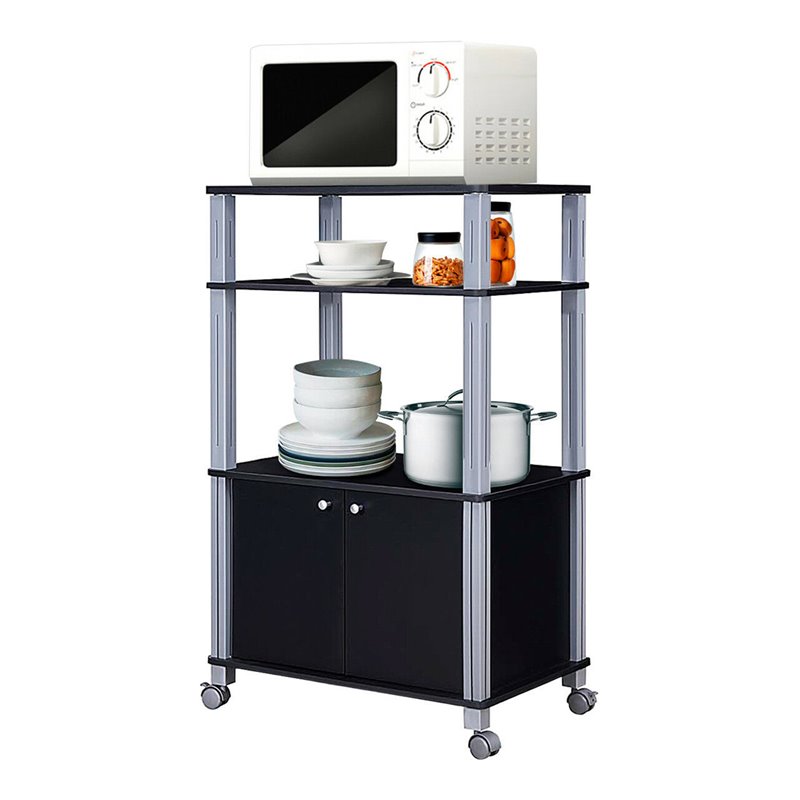 Costway Contemporary Iron Microwave Oven Rack with 3 Shelves in Black