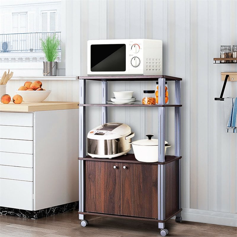 Costway Contemporary Iron Microwave Oven Rack with 3 Shelves in Brown