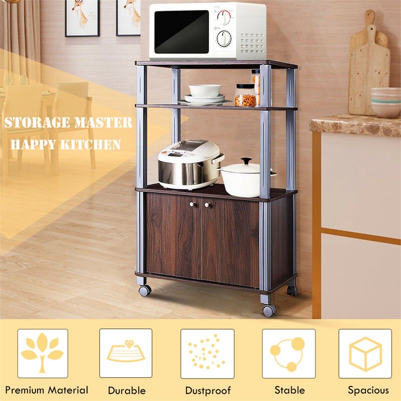 Costway Contemporary Iron Microwave Oven Rack with 3 Shelves in Brown