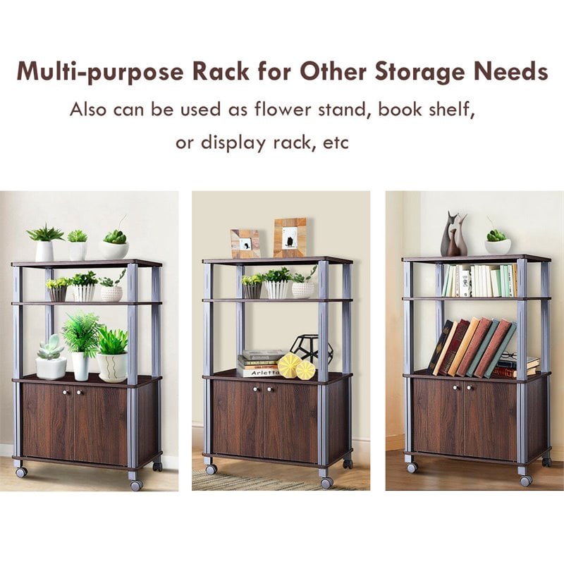 Costway Contemporary Iron Microwave Oven Rack with 3 Shelves in Brown