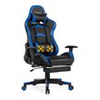 Costway PU and Metal Swivel Massage Gaming Chair with Footrest in Blue