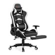 Costway PU and Metal Swivel Massage Gaming Chair with Footrest in White