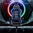 Costway PU Metal Massage LED Gaming Chair w/ Lumbar Support & Footrest in Blue