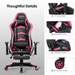 Costway PU Metal Massage LED Gaming Chair with Lumbar Support & Footrest in Pink