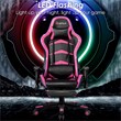 Costway PU Metal Massage LED Gaming Chair with Lumbar Support & Footrest in Pink