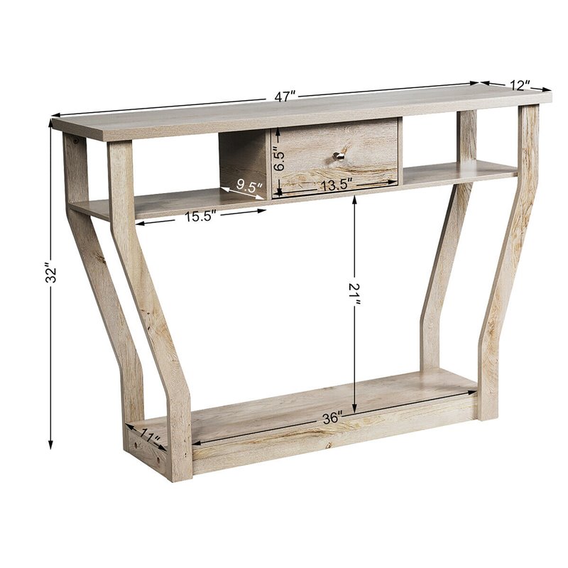 Costway 3-tier Contemporary MDF Console Table with Drawer in Gray
