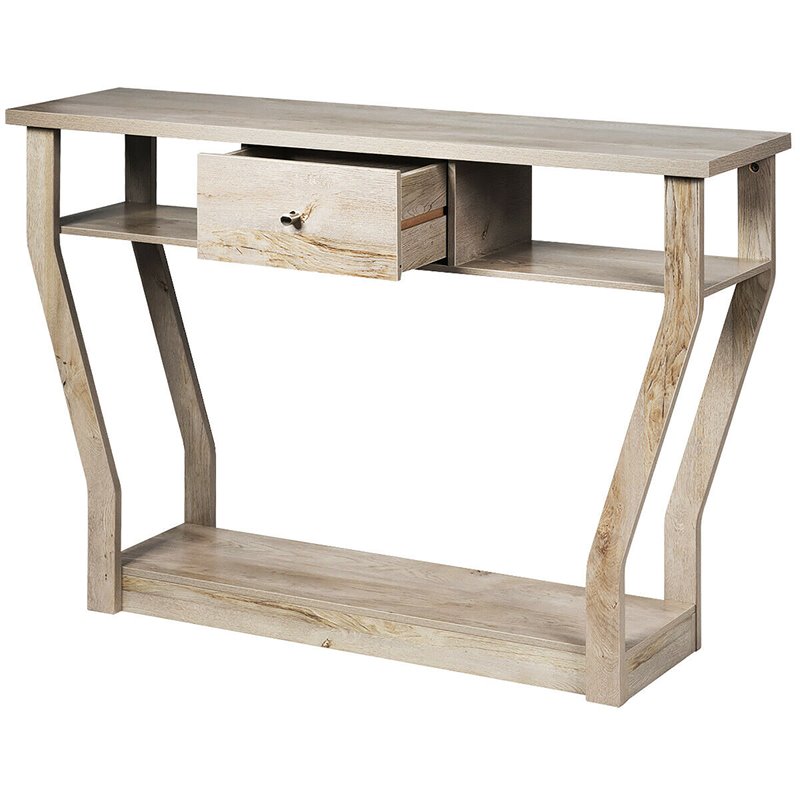 Costway 3-tier Contemporary MDF Console Table with Drawer in Gray