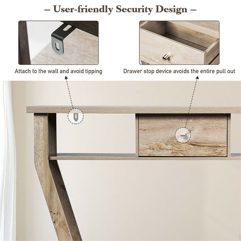 Costway 3-tier Contemporary MDF Console Table with Drawer in Gray