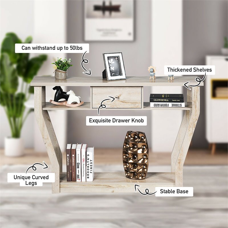Costway 3-tier Contemporary MDF Console Table with Drawer in Gray